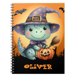 Cute Halloween Dinosaur Wearing a Witch Hat Notebook