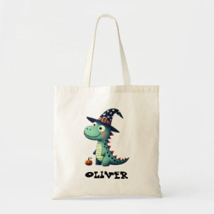 Cute Halloween Dinosaur Wearing Witch Hat Tote Bag
