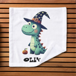 Cute Halloween Dinosaur Wearing Witch Hat Wash Cloth