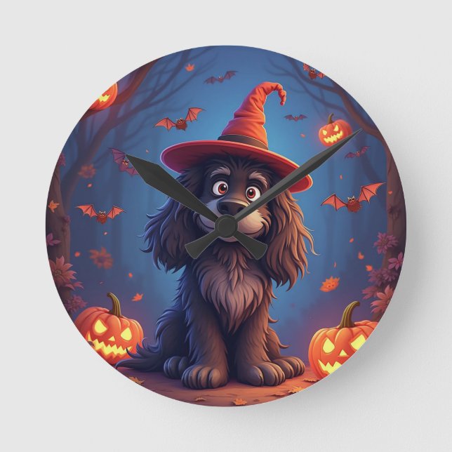 Cute Halloween dog Round Clock (Front)