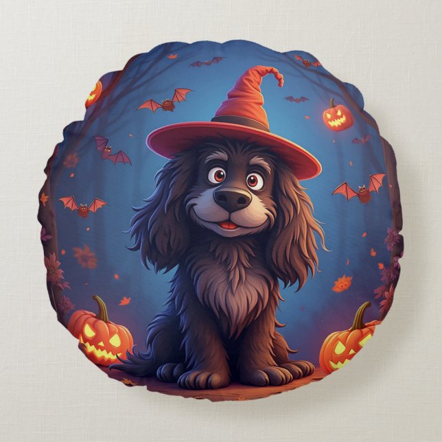 Cute Halloween dog Round Cushion (Front)