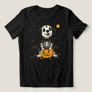 Cute Halloween Dog Skeleton Costume with Pumpkin Tri-Blend Shirt