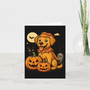 Cute Halloween Dog With Pumpkins And Black Cat Card