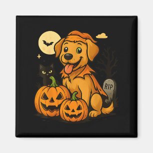 Cute Halloween Dog With Pumpkins And Black Cat Magnet