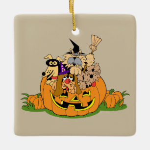 Cute Halloween dogs in a Pumpkin Ceramic Tree Decoration