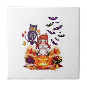 Cute Halloween Doll Owl Ceramic Tile