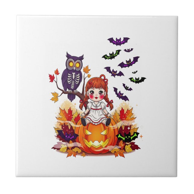 Cute Halloween Doll Owl Ceramic Tile (Front)