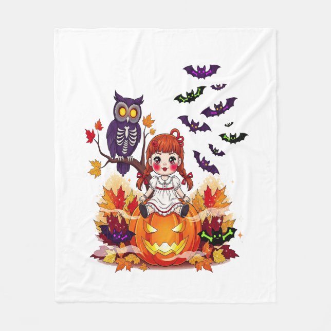 Cute Halloween Doll Owl Fleece Blanket (Front)