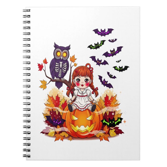 Cute Halloween Doll Owl Notebook (Front)