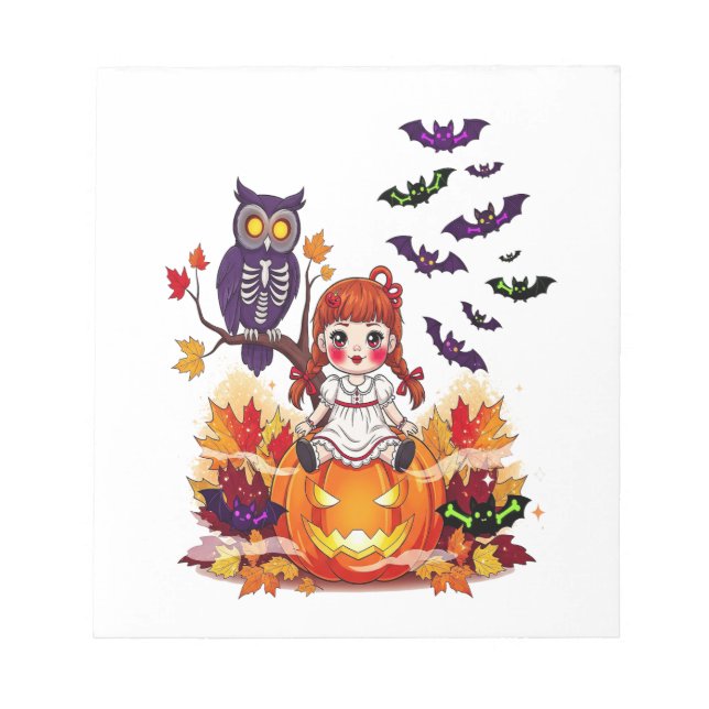 Cute Halloween Doll Owl Notepad (Front)