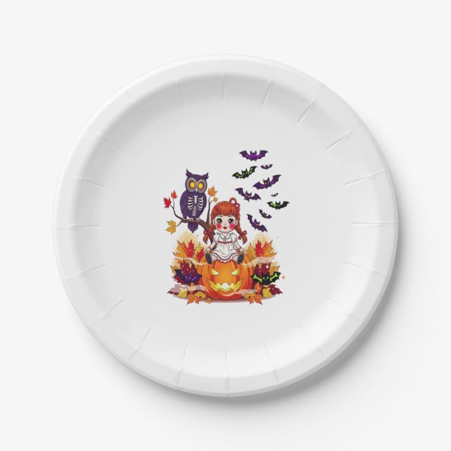 Cute Halloween Doll Owl Paper Plate (Front)