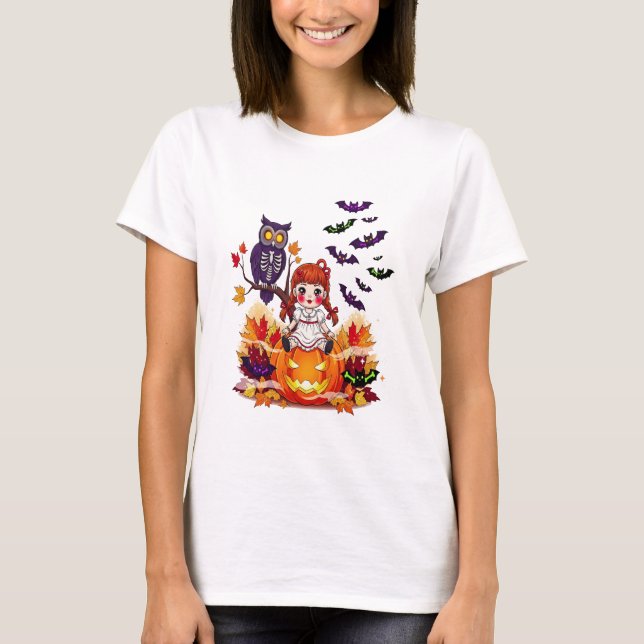 Cute Halloween Doll Owl T-Shirt (Front)