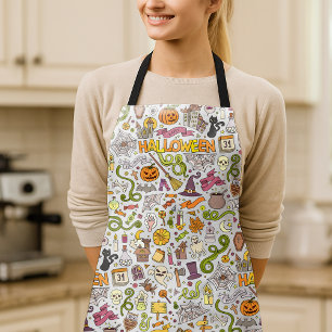Cute Halloween Doodle Pattern Apron
