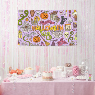 Cute Halloween Doodle Pattern Banner