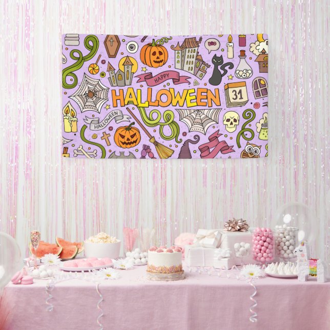 Cute Halloween Doodle Pattern Banner (Party)