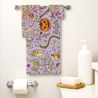 Cute Halloween Doodle Pattern Bath Towel Set