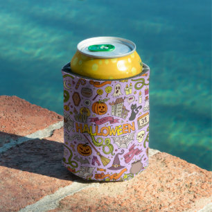 Cute Halloween Doodle Pattern Can Cooler