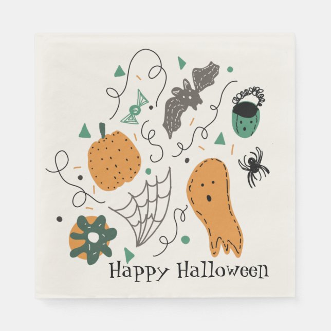 Cute Halloween Doodle Pattern Ghost Bat Pumpkin Napkin (Front)