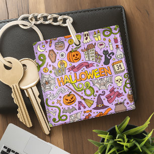 Cute Halloween Doodle Pattern Key Ring