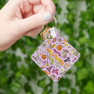 Cute Halloween Doodle Pattern Key Ring