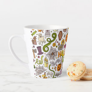 Cute Halloween Doodle Pattern Latte Mug