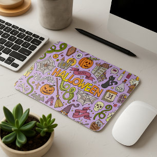 Cute Halloween Doodle Pattern Mouse Pad