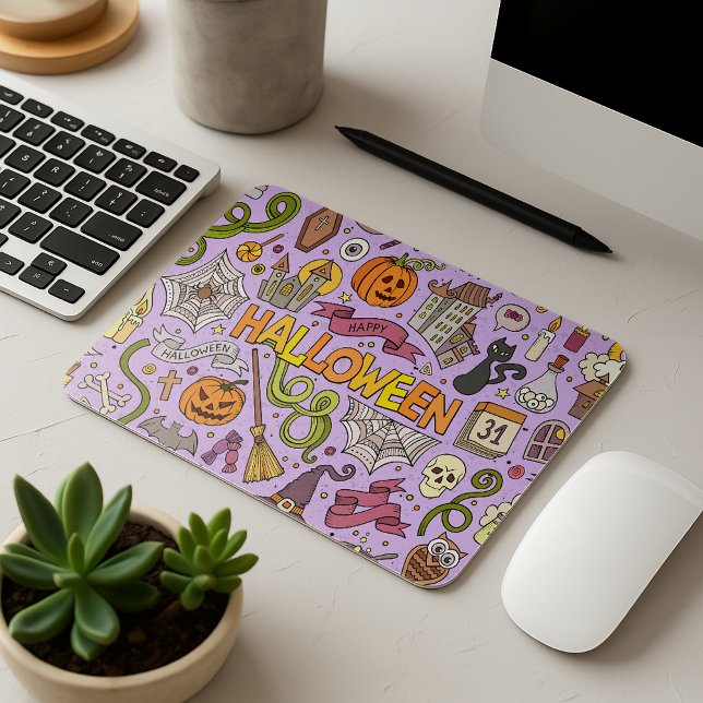 Cute Halloween Doodle Pattern Mouse Pad (Creator Uploaded)