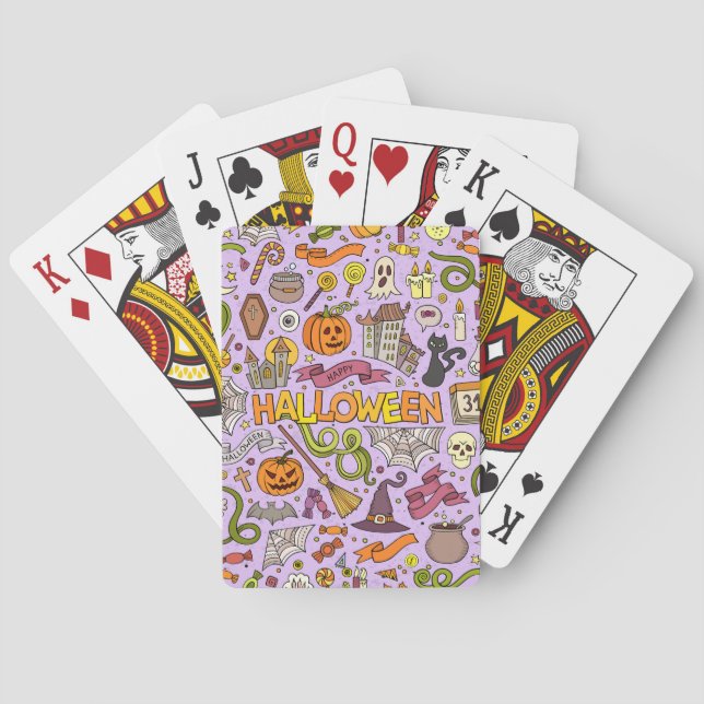 Cute Halloween Doodle Pattern Playing Cards (Back)