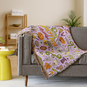 Cute Halloween Doodle Pattern Throw Blanket