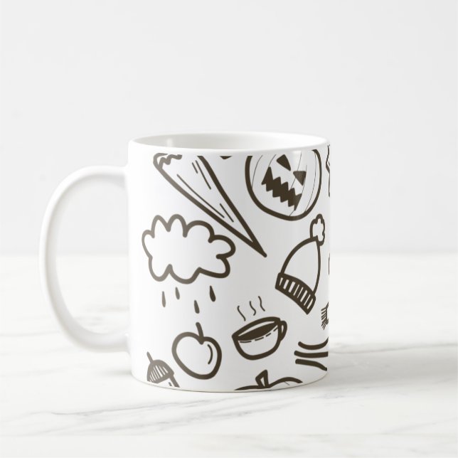 Cute Halloween Doodle Seamless Pattern, Halloween Coffee Mug (Left)