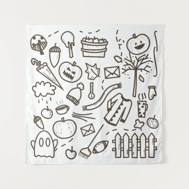 Cute Halloween Doodle Seamless Pattern, Halloween Tapestry (Front)