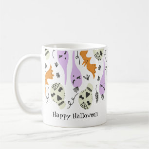 Cute Halloween Doodles Pumpkin Skull Bat Coffee Mug