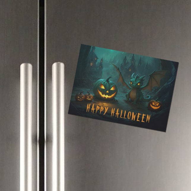 Cute Halloween Dragon Scary Pumpkins magnetic Card (Creator Uploaded)