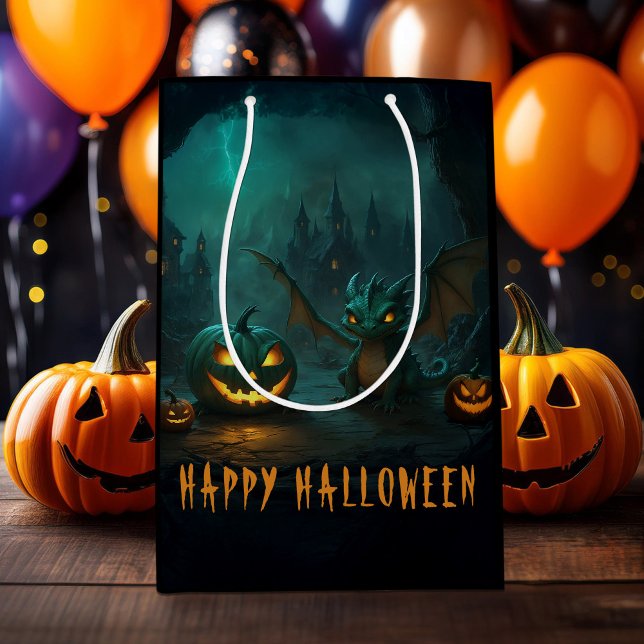 Cute Halloween Dragon Scary Pumpkins Medium Gift Bag (Creator Uploaded)
