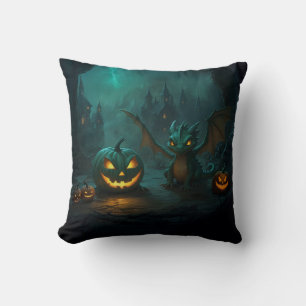 Cute Halloween Dragon with Scary Pumpkins Cushion