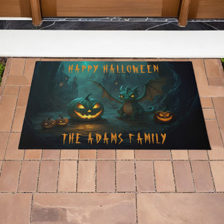 Cute Halloween Dragon with Scary Pumpkins Doormat