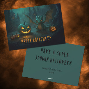 Cute  Halloween Dragon with Scary Pumpkins Holiday Card