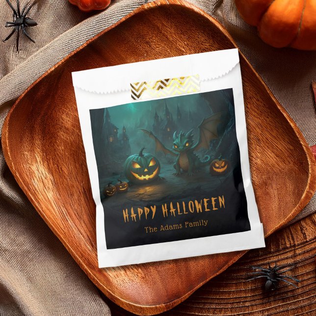 Cute Halloween Dragon with Scary Pumpkins Name Favour Bag (Creator Uploaded)