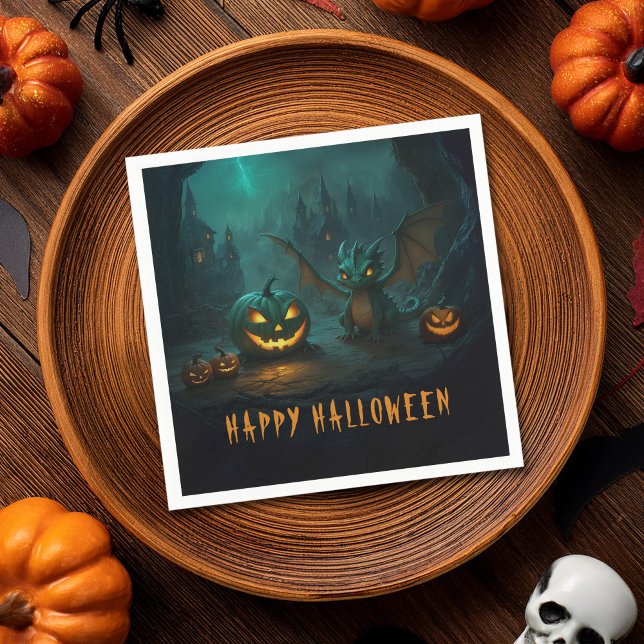 Cute  Halloween Dragon with Scary Pumpkins Napkin (Creator Uploaded)