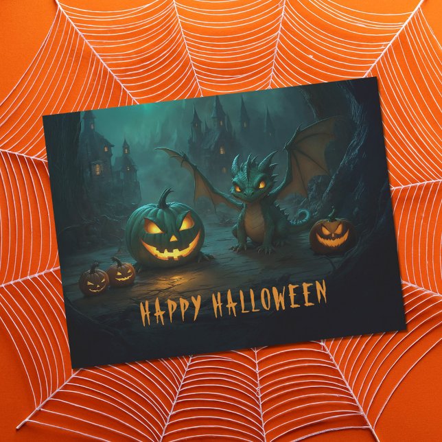 Cute  Halloween Dragon with Scary Pumpkins Postcard (Creator Uploaded)