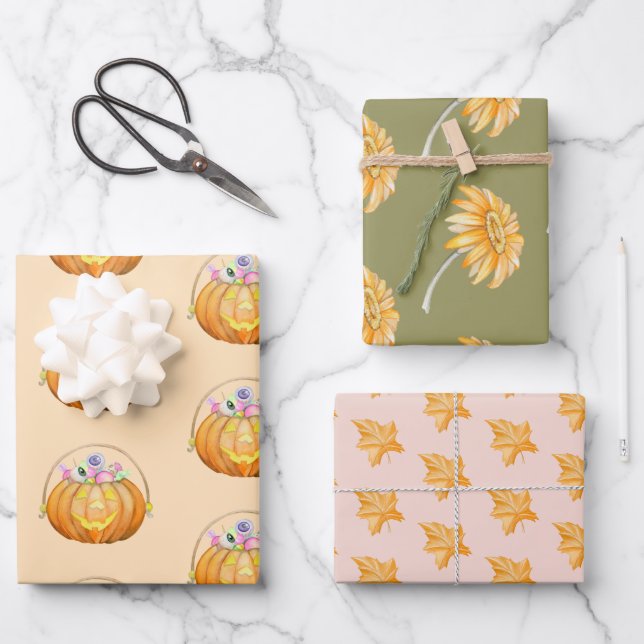 Cute Halloween Earth Tones Wrapping Paper Sheet (Front)