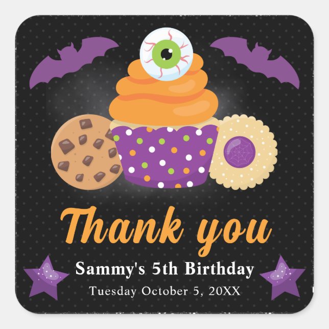 Cute Halloween Eyeball Cupcake Kids Birthday Square Sticker (Front)