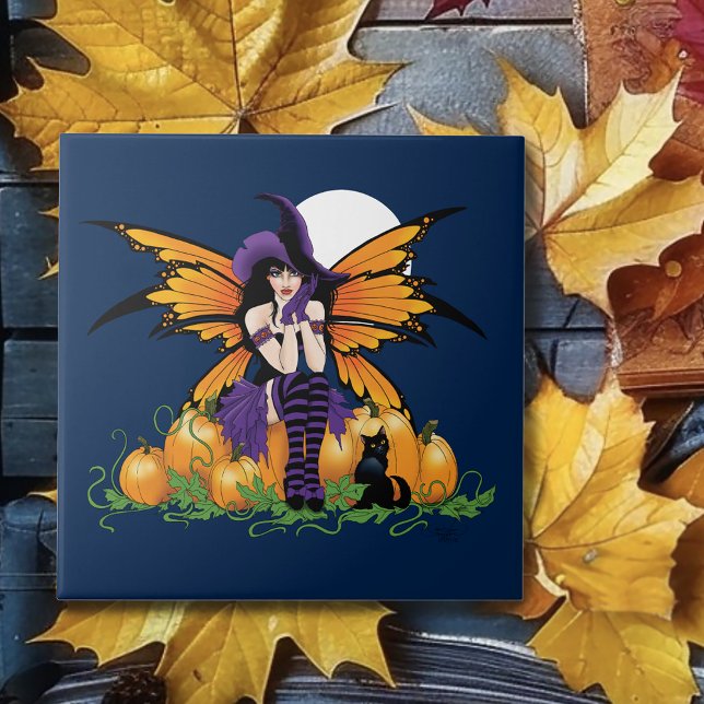 Cute Halloween Fairy Pumpkin Patch Black Cat Ceramic Tile (Creator Uploaded)