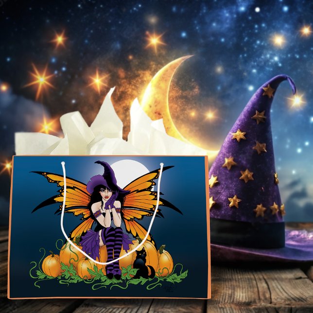 Cute Halloween Fairy Pumpkin Patch Black Cat Large Gift Bag (Creator Uploaded)