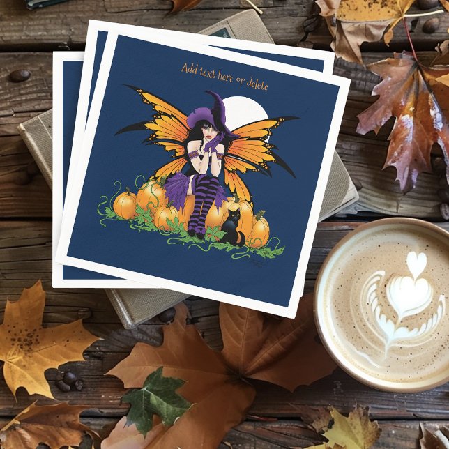 Cute Halloween Fairy Pumpkin Patch Black Cat Napkin (Creator Uploaded)
