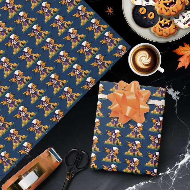 Cute Halloween Fairy Pumpkin Patch Black Cat Wrapping Paper (Creator Uploaded)