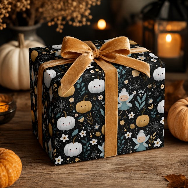 Cute Halloween Fairy Pumpkin Pattern Wrapping Paper Sheet (Creator Uploaded)