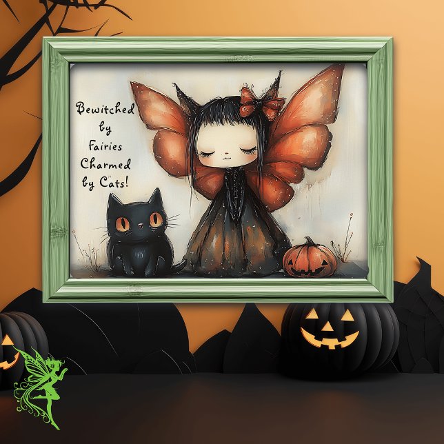 Cute Halloween Fairy with Cat & Pumpkin Fantasy Poster (Creator Uploaded)