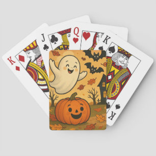 Cute Halloween/fall ghost pumpkin cartoon Playing Cards