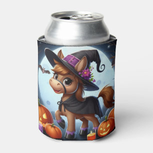 Cute Halloween/Fall horse, bat & pumpkins Can Cooler